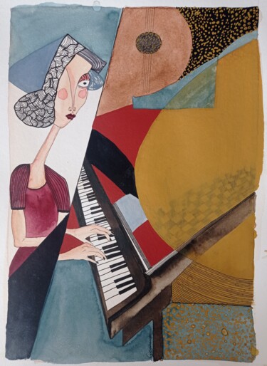 Schilderij getiteld "Playing #2" door Gemma Serra Prat, Origineel Kunstwerk, Aquarel
