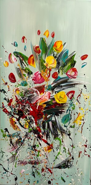 Картина под названием "Flowers" - Gena Genadyj, Подлинное произведение искусства, Акрил