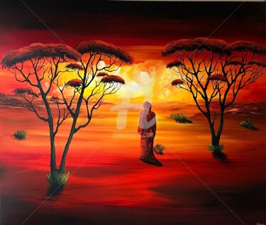 Malerei mit dem Titel "African sunset" von Gena Genadyj, Original-Kunstwerk, Acryl