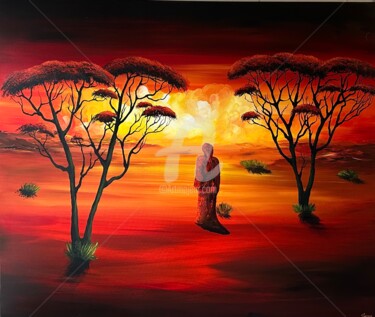 Peinture intitulée "African sunset" par Gena Genadyj, Œuvre d'art originale, Acrylique