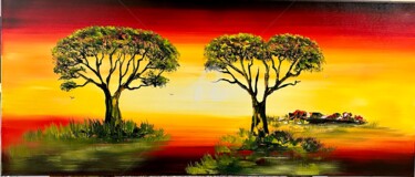 Malerei mit dem Titel "African sunset - 2" von Gena Genadyj, Original-Kunstwerk, Acryl