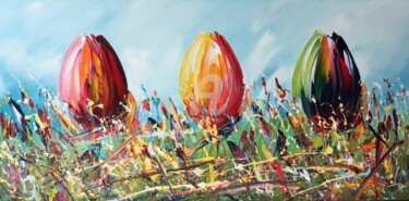 Painting titled "Tulips" by Gena Genadyj, Original Artwork, Acrylic