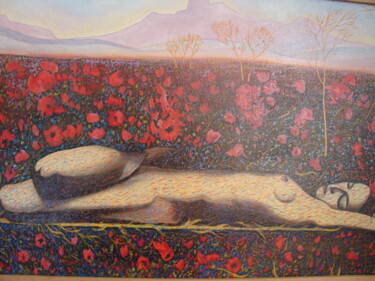Painting titled "Der Schlaf.Сон." by Gena Keusch, Original Artwork, Oil Mounted on Wood Stretcher frame