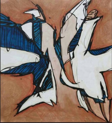 Schilderij getiteld "ANGEL WINGS" door Genaro Pimentel, Origineel Kunstwerk, Olie Gemonteerd op Frame voor houten brancard