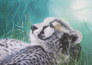 Pintura titulada "léopard des neiges" por Geneviève Chaput, Obra de arte original, Oleo