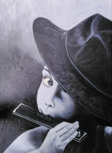 Schilderij getiteld "Le petit musicien" door Genevieve Sancere, Origineel Kunstwerk, Acryl