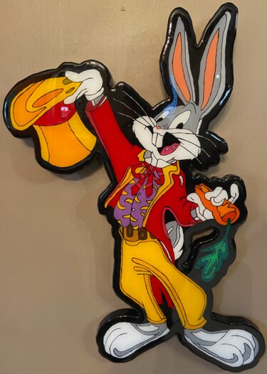 Skulptur mit dem Titel "Bugs Bunny Wood Cut…" von Genedieve, Original-Kunstwerk, Holz