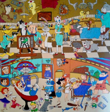 Malerei mit dem Titel "Cartoon Characters…" von Genedieve, Original-Kunstwerk, Acryl