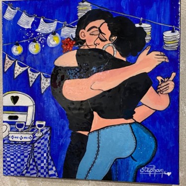 Painting titled "Tango bleu" by Stephane Franco, Original Artwork, Acrylic