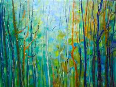 Peinture intitulée "La forêt d' émeraude" par Geneviève Baud Caizergues, Œuvre d'art originale, Huile