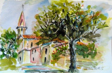 Peinture intitulée "aquarelle au village" par Geneviève Baud Caizergues, Œuvre d'art originale, Aquarelle