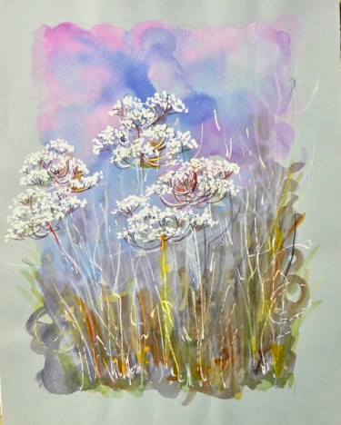 Painting titled "Ombrelles" by Geneviève Baud Caizergues, Original Artwork, Watercolor