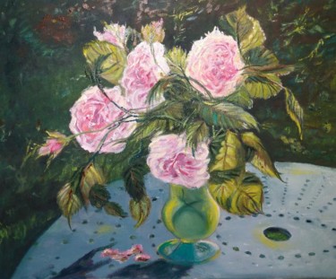 Painting titled "Roses belliqueuses" by Geneviève Baud Caizergues, Original Artwork, Oil