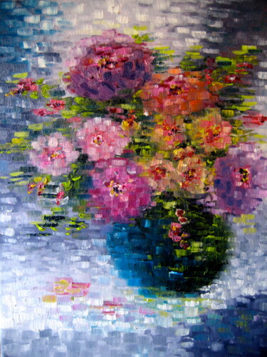Malerei mit dem Titel "bouquet flou" von Geneviève Baud Caizergues, Original-Kunstwerk, Öl