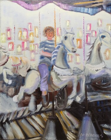 Painting titled "MANEGE : " tu me fa…" by Geneviève Baud Caizergues, Original Artwork, Oil Mounted on Wood Stretcher frame