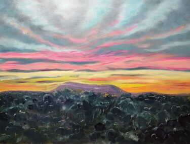 Painting titled "CREPUSCULE AU PUECH…" by Geneviève Baud Caizergues, Original Artwork, Oil