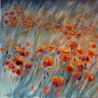 Painting titled "Coquelicots 1" by Geneviève Baud Caizergues, Original Artwork, Oil