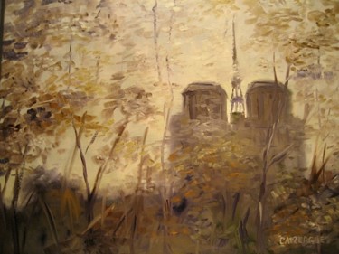 Painting titled "Notre Dame des brou…" by Geneviève Baud Caizergues, Original Artwork, Oil