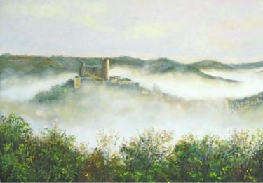 Painting titled "Najac sur ciel" by Geneviève Baud Caizergues, Original Artwork