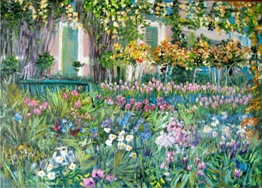 Painting titled "à Giverny" by Geneviève Baud Caizergues, Original Artwork