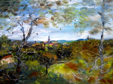 Peinture intitulée "mon clocher" par Geneviève Baud Caizergues, Œuvre d'art originale