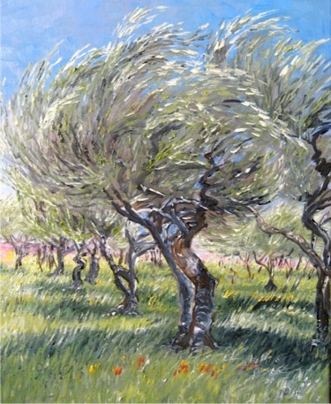Peinture intitulée "Un olivier dans le…" par Geneviève Baud Caizergues, Œuvre d'art originale, Huile