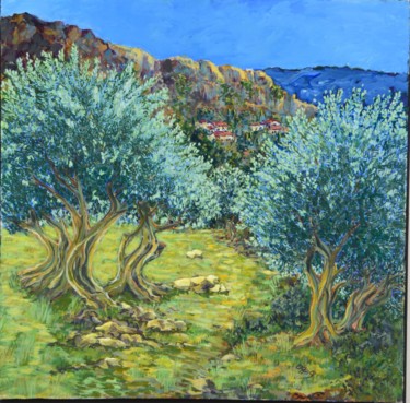 Peinture intitulée "Chemin des oliviers" par Bg, Œuvre d'art originale, Acrylique