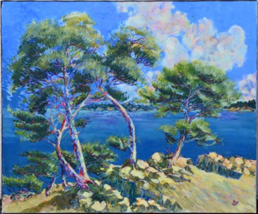 Peinture intitulée "Les pins maritimes" par Bg, Œuvre d'art originale, Acrylique