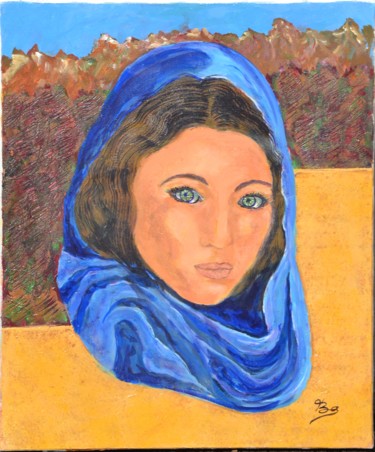 Peinture intitulée "La femme en bleu" par Bg, Œuvre d'art originale, Acrylique