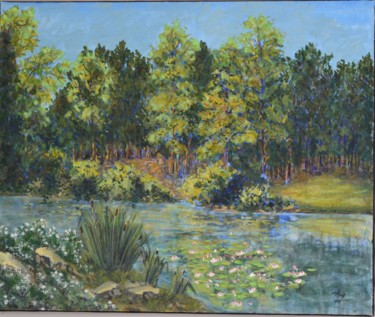 Peinture intitulée "Regard sur l'étang" par Bg, Œuvre d'art originale, Acrylique