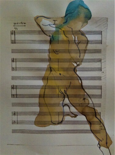 Dessin intitulée "Partition musicale" par Geneviève Bonnet-Cadith, Œuvre d'art originale, Aquarelle