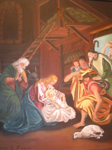 Painting titled "Adoration des berge…" by Genevieve Fraysse, Original Artwork, Oil