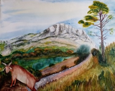 Painting titled "Chèvre du Rove en S…" by Genevieve Fraysse, Original Artwork, Watercolor