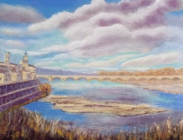 Painting titled "Le Rhône à Pont St…" by Genevieve Fraysse, Original Artwork, Pastel