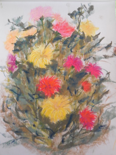 Painting titled "Brassée de fleurs" by Genevieve Fraysse, Original Artwork, Pastel