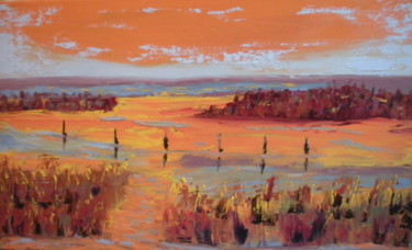 Peinture intitulée "Camargue flamboyante" par Genevieve Fraysse, Œuvre d'art originale, Huile