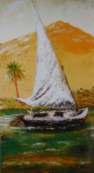 Painting titled "Felouque sur le Nil" by Genevieve Fraysse, Original Artwork, Oil