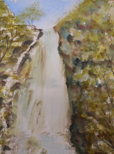 Painting titled "Cascade des grandes…" by Genevieve Fraysse, Original Artwork, Watercolor