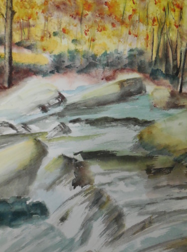 Malarstwo zatytułowany „Ruisseau en Lozère” autorstwa Genevieve Fraysse, Oryginalna praca, Akwarela