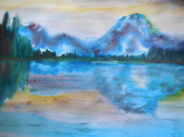 Painting titled "Reflets dans le lac" by Genevieve Fraysse, Original Artwork, Watercolor
