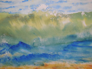 Painting titled "Vague" by Genevieve Fraysse, Original Artwork, Watercolor