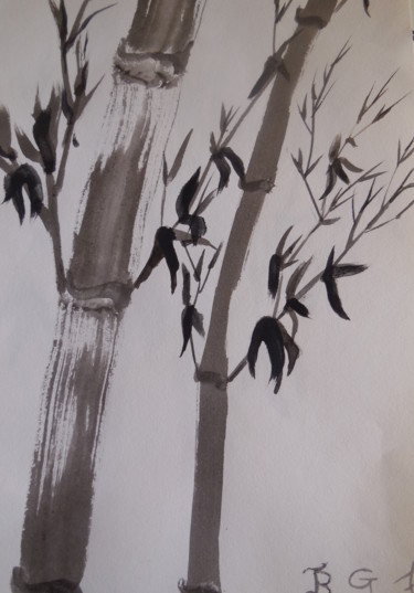 Pintura titulada "Bambous sur papier…" por Genevieve Fraysse, Obra de arte original, Tinta