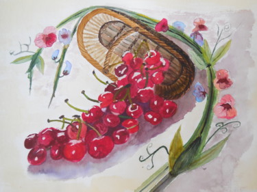 Peinture intitulée "le panier de cerises" par Genevieve Fraysse, Œuvre d'art originale, Aquarelle