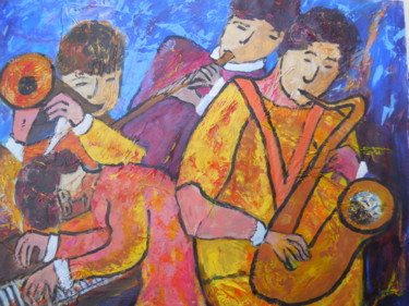 Collages intitulée "Les musiciens" par Genevieve Fraysse, Œuvre d'art originale, Acrylique