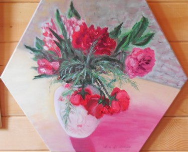 Pintura titulada "Bouquet de roses su…" por Genevieve Fraysse, Obra de arte original, Oleo
