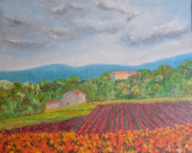 Pintura intitulada "La vigne rouge" por Genevieve Fraysse, Obras de arte originais, Óleo
