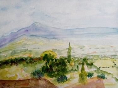 Pintura titulada "Le Mont Ventoux dep…" por Genevieve Fraysse, Obra de arte original, Acuarela