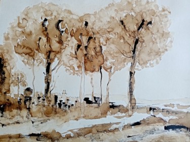 Pittura intitolato "Arbres (encre de ch…" da Genevieve Fraysse, Opera d'arte originale, Inchiostro