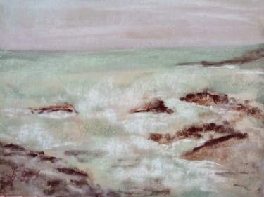 Painting titled "Ecumes de mer vertes" by Genevieve Fraysse, Original Artwork, Pastel