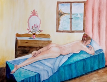 Peinture intitulée "Femme au repos  (ét…" par Genevieve Fraysse, Œuvre d'art originale, Aquarelle